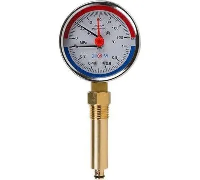 Термоманометр Экомера МД04-80мм 0..1,6МПа 0..160С G1/4 L=40 mm с переходником на G1/2