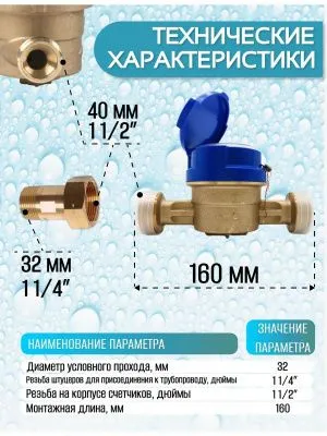 Счетчик воды ЭКОМЕРА-32 Холодный Одноструйный