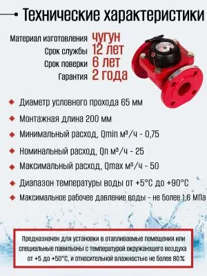 Счетчик воды ЭКОМЕРА-65Ф Универсальный Фланцевый