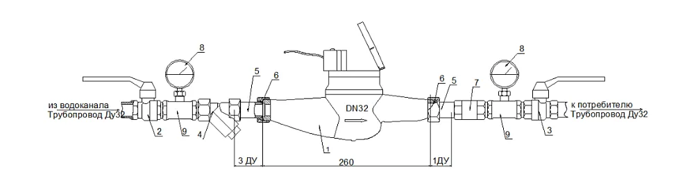  Монтажная схема ВСКМ 90-32 с импульсным выходом