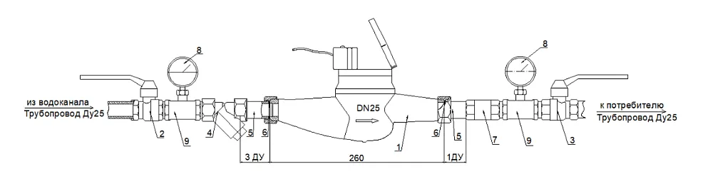 Монтажная схема ВСКМ 90-25 с импульсным выходом
