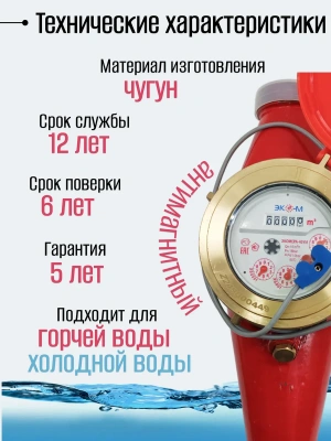 Счетчик воды ЭКОМЕРА-40Ч Универсальный Импульсный